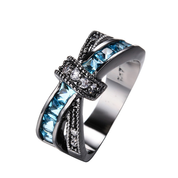 Hot sale copper black gold rings zircon cross style rings size 6 7 8 9 women jewelry accessory