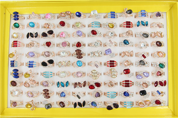 Mix order new Style 30pcs/lot luxury High-grade crystal ring Rose gold plated ring Star of big shop sign lady/girl Fashion ring