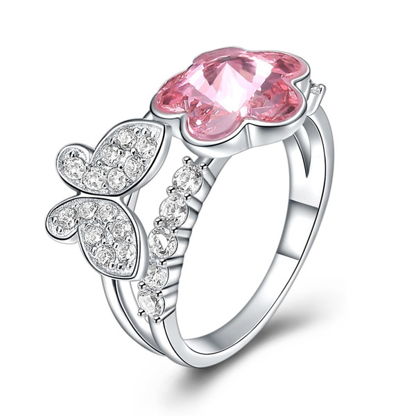 LEKANI S925 Stylish Women's Sterling Silver Rings Crystal From SWAROVSKI Elemental Butterfly Shaped Femal Sterling Silver Ring