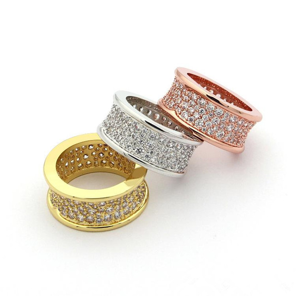 Famous Fashion Brand Rings Full Diamond Rose Gold Rings Titanium Stainless Steel Silver 18K Gold Tricyclic BV Couple Band Rings Jewelry