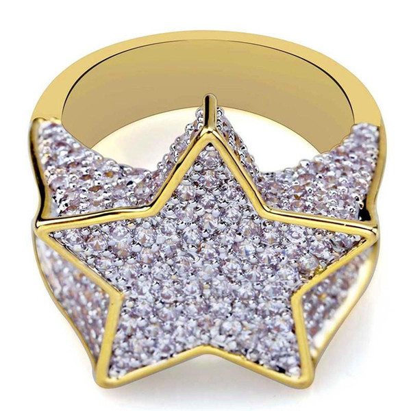 Brand Classical Rings Men Bling Full Diamond Star Ring Luxury Gold Plated Cubic Cubic Zirconia Cluster Rings Fashion Jewelry Lovers Gifts