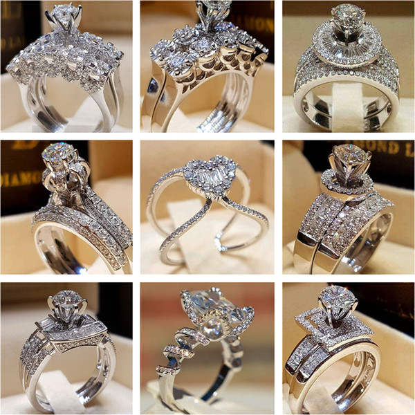 Diamond Crystal Rings Cubic Zirconia Rings Crown Wedding Ring Set Fashion Silver Rings Designer Jewelry Lover Gift Free Shipping