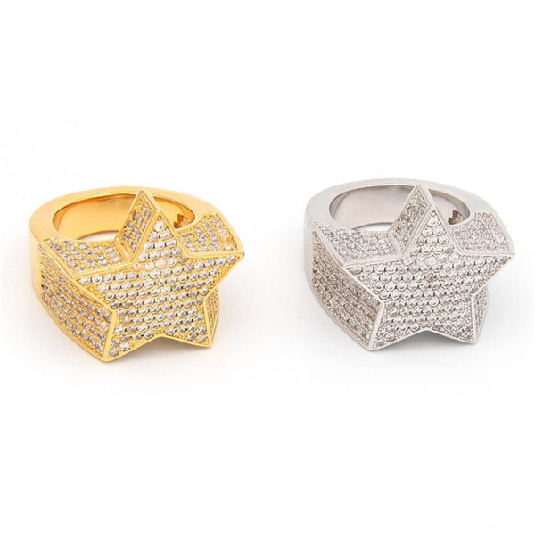 Classic Stars Rings Men Copper Gold Silver Rings High Quality Fashion Iced Out CZ Stone Star Shape Ring Unisex Fine Jewelry