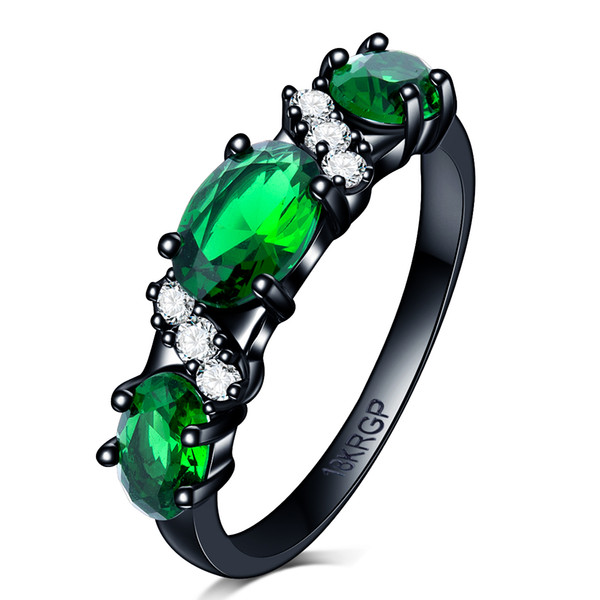 BLACK gold-color finger ring for women bridal fashion jewelry gift 2018 WHITE green red CZ stone wedding engagement rings