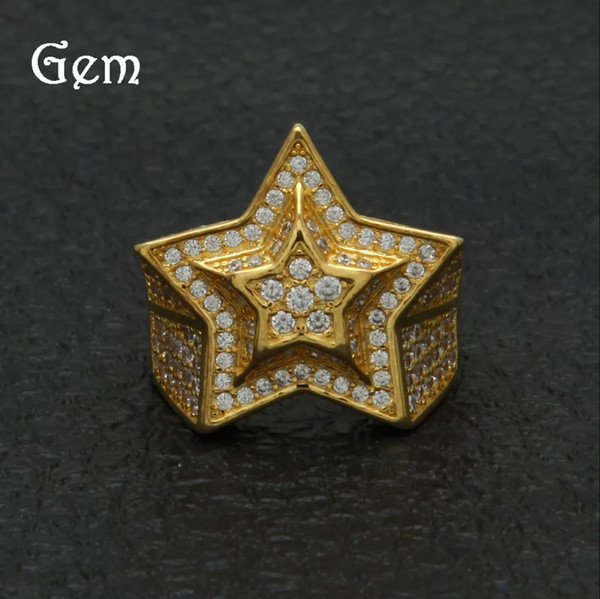 2017 silver gold color mens jewelry wedding engagement hip hop bling size 9-11 micro pave cz star mens gold ring