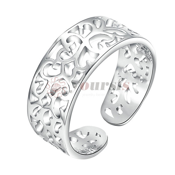 Yoursfs Filigree Rings for Women Silver Flower Adjustable Open Toe Rings Tail Ring for Women