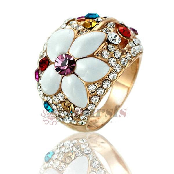 Yoursfs Colorful Crystal Statement Rings 18 K Yellow Gold Plated Fashion Jewelry Unique Charm Rings For Women Cocktail bridal Gift R122R1