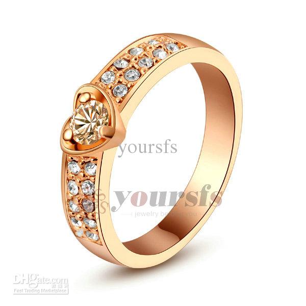 Yoursfs Luxury Vogue Austrian Crystal Heart Shape Rings 18 K Gold Plated Use Gold Heart Love Bridal Wedding Ring for Women Vintage Jewelry