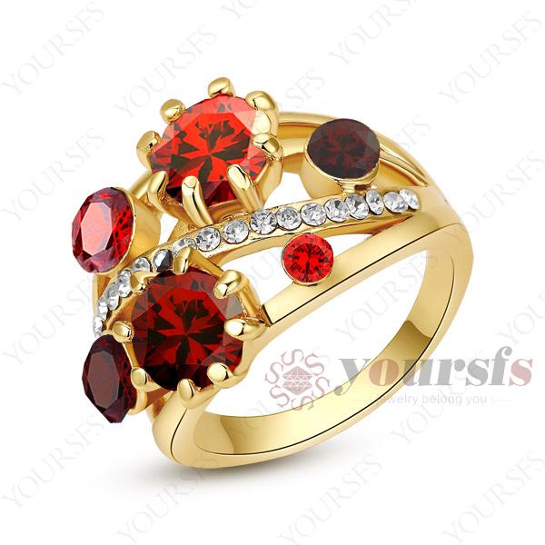 Yoursfs Unique Design Gorgeous Big Sapphire Fashion Ring 18K Rose Gold Plated Use Red Austria Crystal Wedding Party Rings Luxury Jewelry