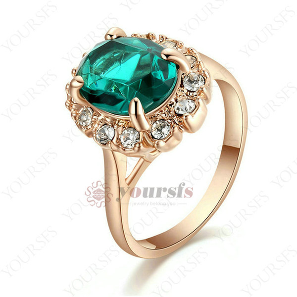 Yoursfs New Generous Gircle Shape 18 K Rose Gold Plated Vintage Emerald Green Rhinestone Cocktail Ring Gift Ring for Women Jewelry R288R3F