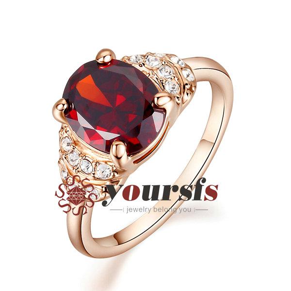 Yoursfs Hotselling Bridal Fashion Perfect Cut Red Ruby Austrian Crystal Ring 18 K Rose Gold Plated 3Ct Simulated Diamond Luxury Lady Rings