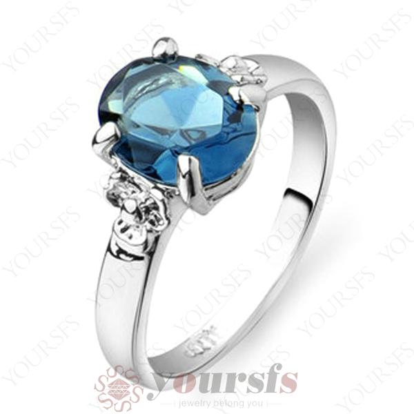 Yoursfs Blue Rings Unique 18K White Gold Plated Use Austria Crystal Sapphire Hot Sell Fashion Wedding Rings for Women Charming Jewelry R079