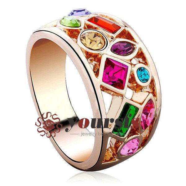 Yoursfs Fashion Jewelry Cute Colorful Austrian Crystal Rings 18 K Gold Plated Simulated Diamond Brillante Wedding Ring for Women Gift R127R1