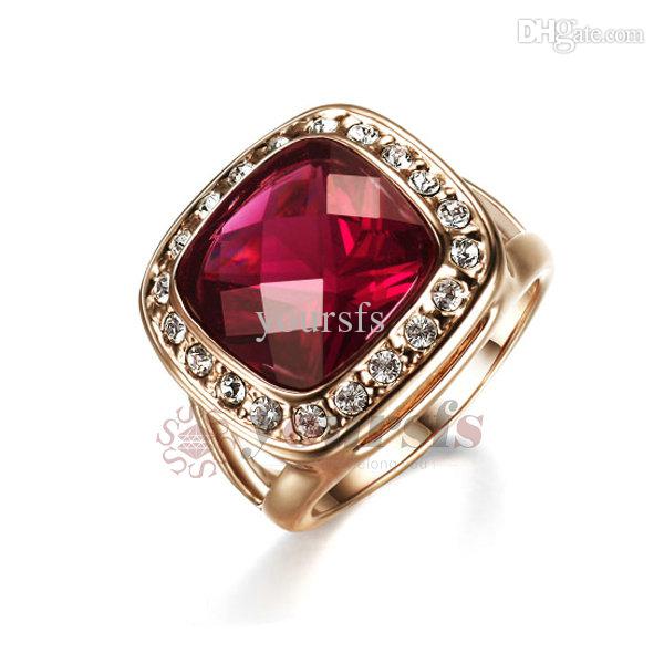 Yoursfs Romantic Promise Ring Red Ruby Austrian Crystal Jewelry 18 K Rose Gold Plated Wedding Rings for Women Vintage Statement Rings