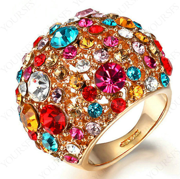 Yoursfs Fashion Jewelry Size 6/7/8/9 18 K Rose Gold Plated Use Colorful Crystals Rings Rhinestone Rings Bohemian Style for Women Party