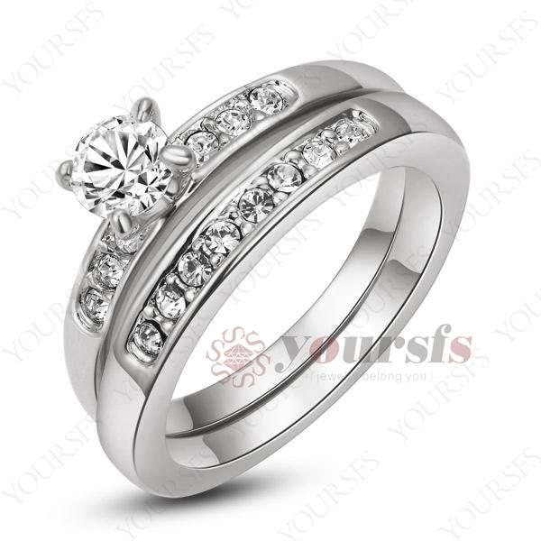 Yoursfs High Quility Trendy Rings Emulational Diamond 2 in 1 Elegant Engagement Ring 18 K White Gold Plated Use Austria Crystal Party Rings