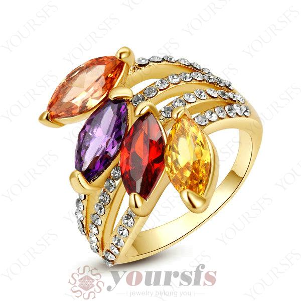 Yoursfs Elegant Sapphire Use Colorful Football Shape Austria Crystal Fashion Rings 18 K Rose Gold Plated Engagement Wedding Band Jewelry