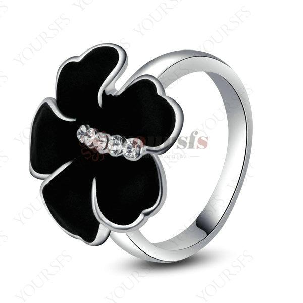 Vogem Elegant Silver-Plated Stunning Rings Silver Fashion Jewelry Black Flowers Vintage Rings For Women Gift Finger Jewelry Free Shipping