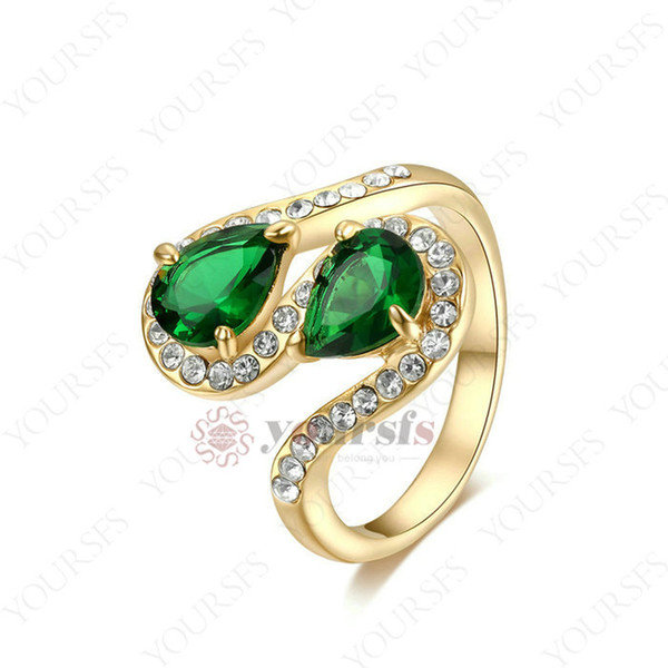 Yoursfs 18 K Rose Gold Plated Cobra Emerald and Rose Red Green Austrian Crystal Pendant Rings For Women Fashion Jewelry Size 6/7/8/9