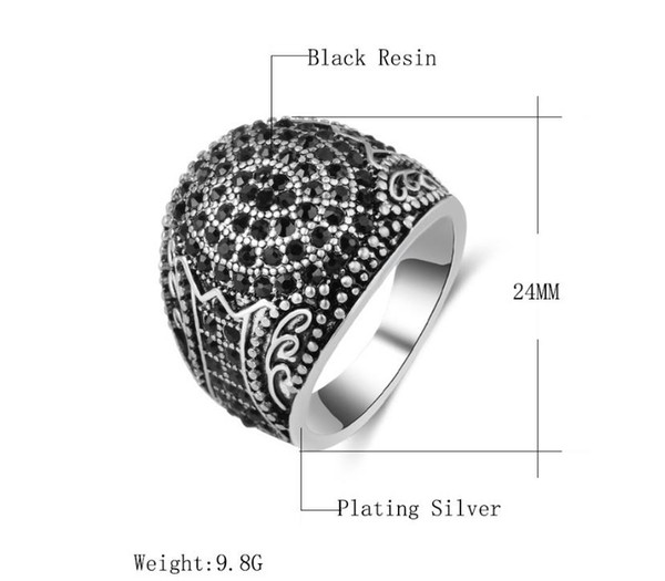 European and American pop fashion alluring high-grade alloy silver plated diamond luxury hip-hop boutique men's ring retro jewelry