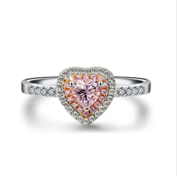 Wholesale Handmade choucong Luxury Jewelry 925 Sterling Silver Pink Sapphire Party Pave Setting Gemstones CZ Women Wedding Heart Ring Gift