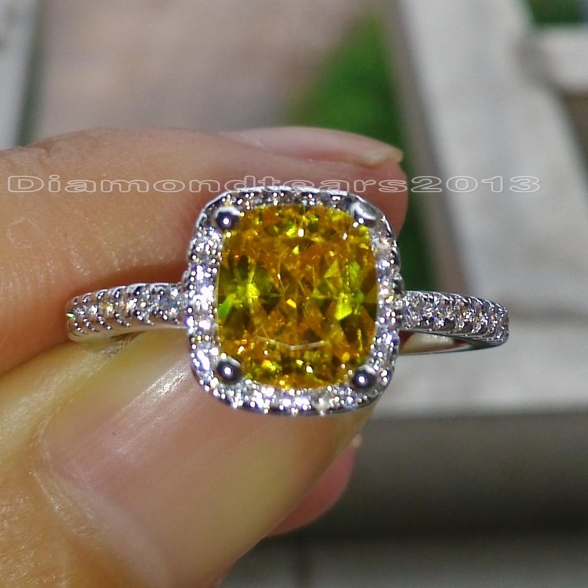 Size 5/6/7/8/9/1 0High quality Fashion jewelry 925 silver filled Yellow topaz princess cut Topaz Gem Women wedding Band ring for lover gift