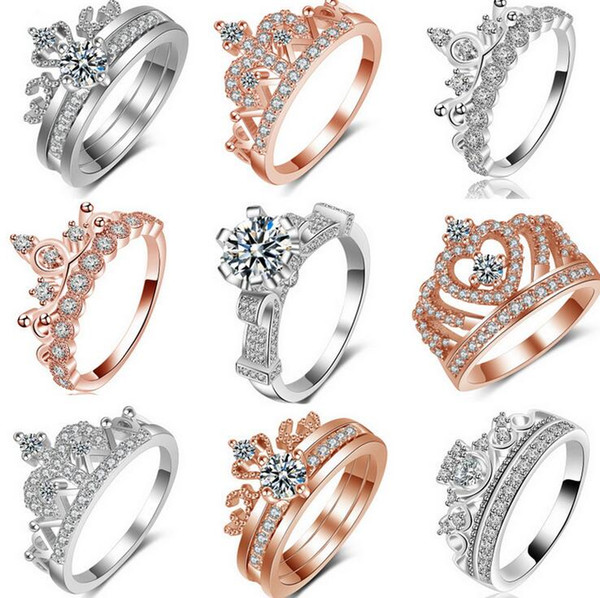 Sexy Luxury Jewelry 925 Sterling Silver Rose Gold Plated Hot Sell High quality 5A Cubic Zirconia Diamond Women Wedding Band Crown Ring Gift