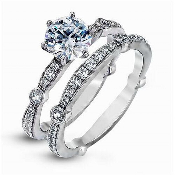 2017 New Arrival Luxury Jewelry 925 Sterling Silver Round Cut White Topaz CZ Diamond Wedding Women Engagement Bridal Ring Set Gift Size 5-10