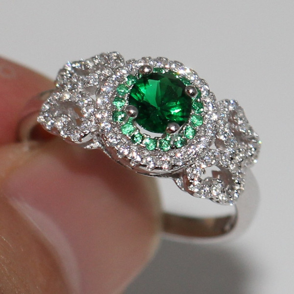 Size 5-10 Women Fashion Jewelry Soild 100% 925 Sterling Silver choucong Emerald Gemstones CZ Diamond Birthstone Women Wedding Pave Ring Gift