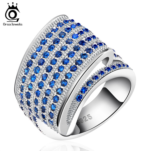 2017 New Arrival Brilliant Sapphire CZ Finger Rings on Platinum Plated Trendy Ring for Ladies OR91