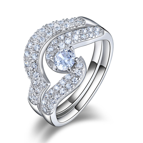 ORSA Charming Platinum Plated with 0.25ct Zircon and Micro CZ Paved Women Wedding Ring Set,2 Pieces OR49