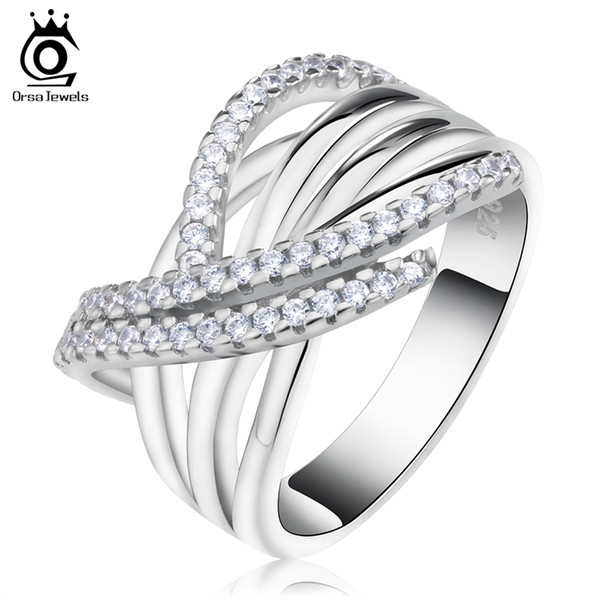 Luxury Women Ring with 48 Pieces AAA Cubic Zirconia Unique Cross Design Ring For Women OR82