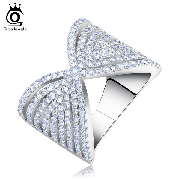 2017 Bow Design Brilliant CZ Rings with Perfect Polished Platinum Plated for Women Wedding Party Ring OR90