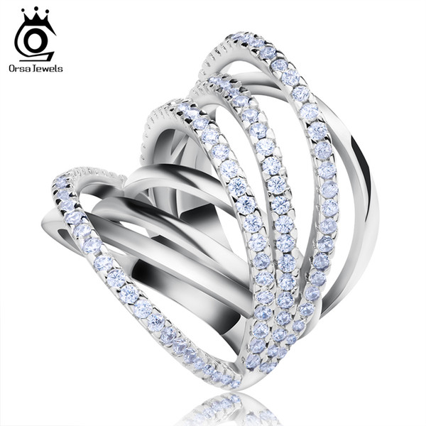 Orsa Top Grade Micro Paved CZ Ring Classic Ring with Perfect Polished White Gold Plated for Women OR93