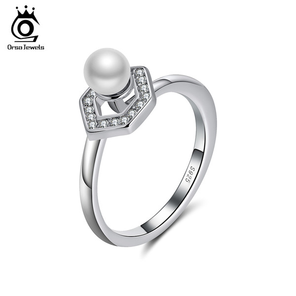 ORSA Original JEWELS Genuine 925 Sterling Silver Women Rings Unique Design Honeycomb Top Grade Simulate Pearl Female Party Ring Jewelry SR95