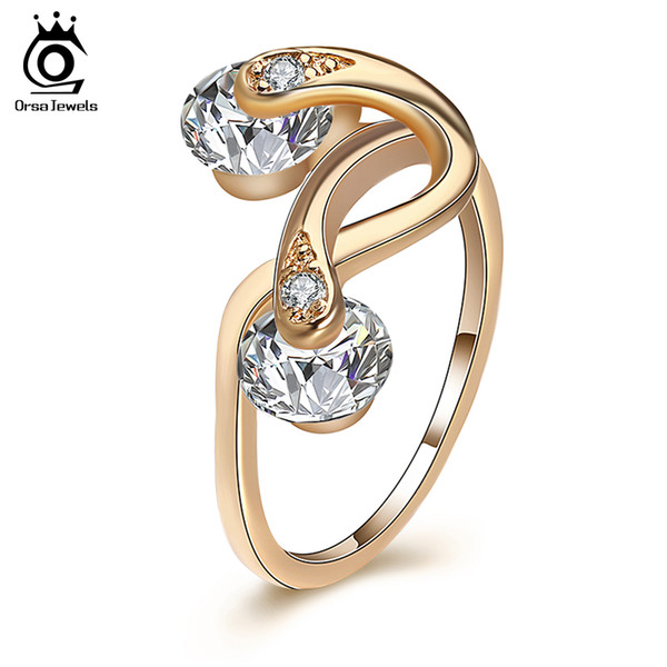 ORSA JEWELS Rings For Women AAA Cubic Zircon Gold-Color Twisted Ring Luxury Female Jewelry Wedding Gift New Arrivals OMR18