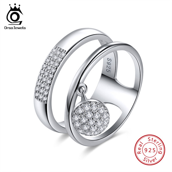 ORSA JEWELS 100% Genuine 925 Sterling Silver Women Rings Shiny Cubic Zircon Pave Setting Female Party Jewelry SR54