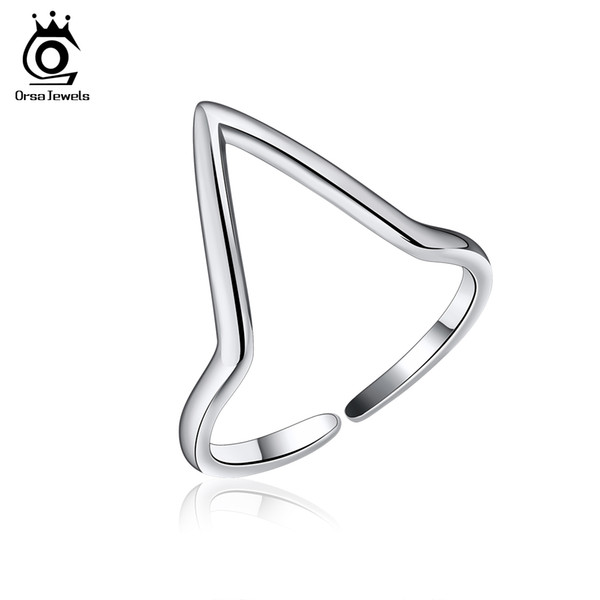 ORSA JEWELS 925 Sterling Silver Rings Silver Color Unique Triangle Shape Design Fashion Rings For Female Trendy Jewelry Promotion Gift SR89