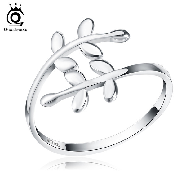 ORSA S925 Sterling Sliver Trendy Silver Leaf Ring Adjustable Style Woman Ring pARTY Brithday Wholesale SR12