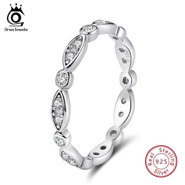 Hot!ORSA JEWELS Real 925 Sterling Silver Ladies Ring AAA Cubic Zircon Fashion Women Finger Rings Trendy Female Jewelry Present SR71