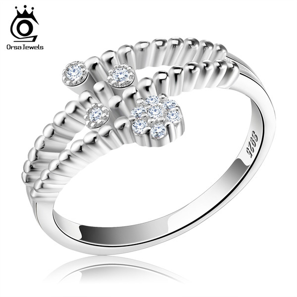 Orsa Jewerly New Arrived Genuine 925 Silver Rings Wave Design Adjustable Finger Rings For Women SR03