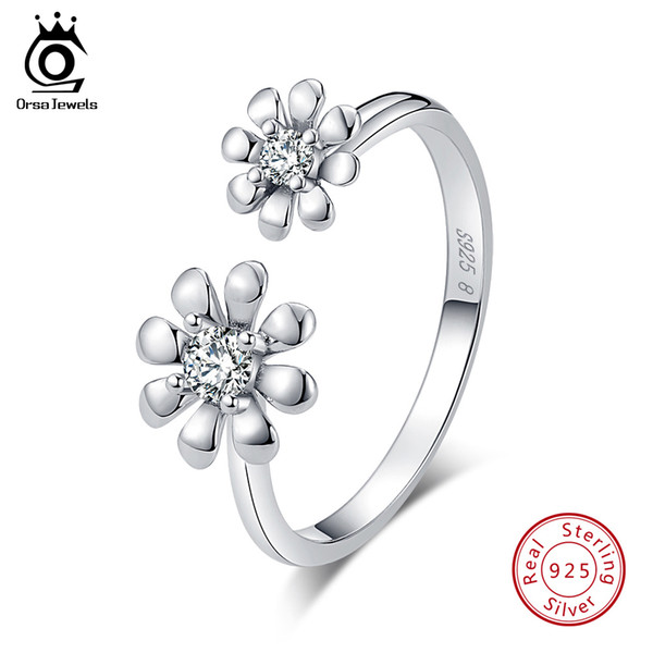 New ORSA JEWELS 925 Sterling Silver Rings Flower Shape Brithday Party Adjustable Ladies Ring Trendy Silver Rings Jewelry SR72