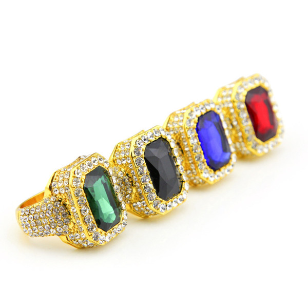 Hip Hop Big Square Color Crystal Ring For Women Man Geometric Simple Rhinestone Ring Fashion Gold Plated Alloy Jewelry Accessories Wholesale