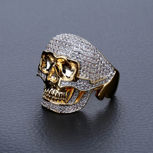 Exaggeration Vintage Skull Ring For Men Hip Hop Punk Copper Zircon Ring Fashion Geometric Gold Plated Party Jewelry Accessories Wholesale