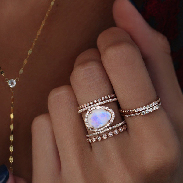 Irregularity Natural Stone Ring Moonstone designer Ring Joint Ring for Women Fashion wedding fine Jewelry maxi statement drop shipping