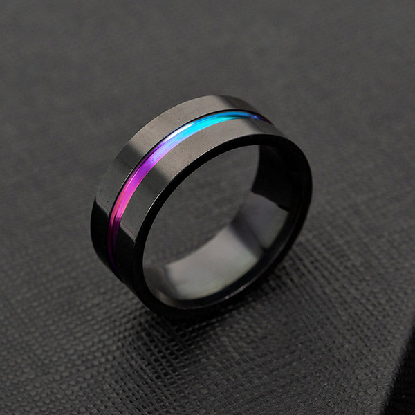 316L Stainless Steel Ribbon Ring Black Rainbow Ring Band Rings for Women Men Fashion Jewelry Will and Sandy Drop Ship