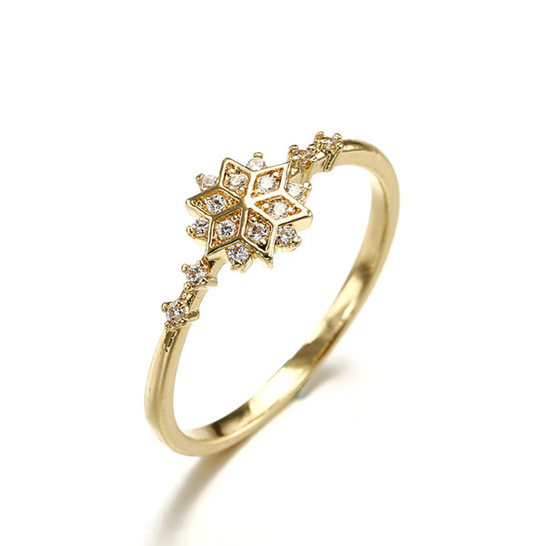 Crystal Snowflake Ring Gold Diamond Crystal Ring Women Rings Birthday Gift Fashion Jewelry Will and Sandy Drop Ship