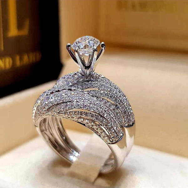 Full Crystal Ring Diamond Zircon Ring Women Engagement Wedding Rings Fashion Jewelry Bridal Wedding Rings For Women