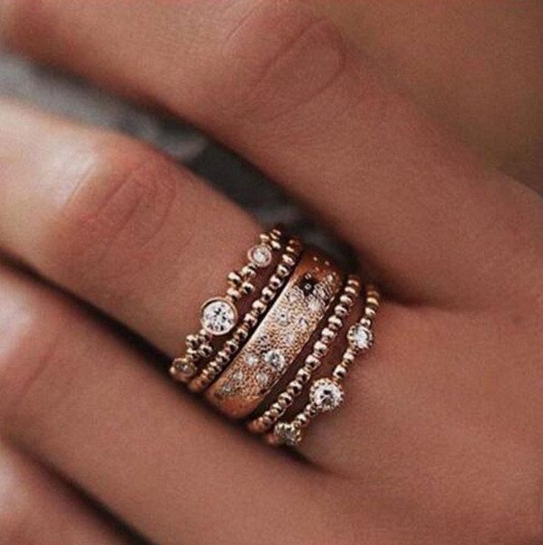 5pcs/set Crystal Ring Set Diamond Wrap Rings Women Combination Ring Jewelry Sets Fashion Jewelry Gift Drop Ship