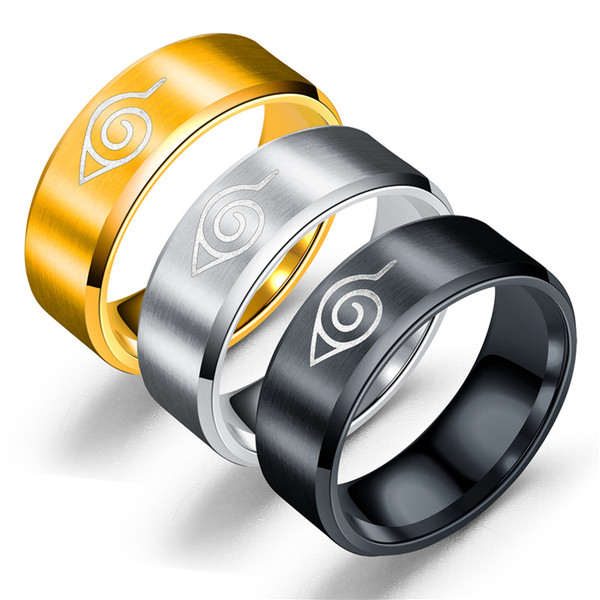 Titanium Naruto Uzumaki Finger Rings Tail rings Thumb Stainless Steel ring Women Men Gold silver black Band Rings anime jewelry drop ship